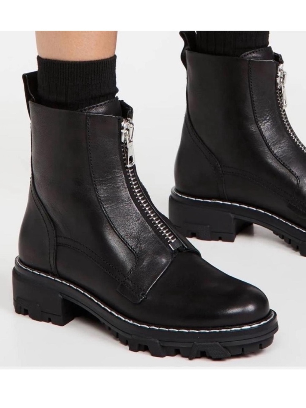 Rag & Bone | Black Front-Zip Shiloh Leather Lug Sole Ankle Boots